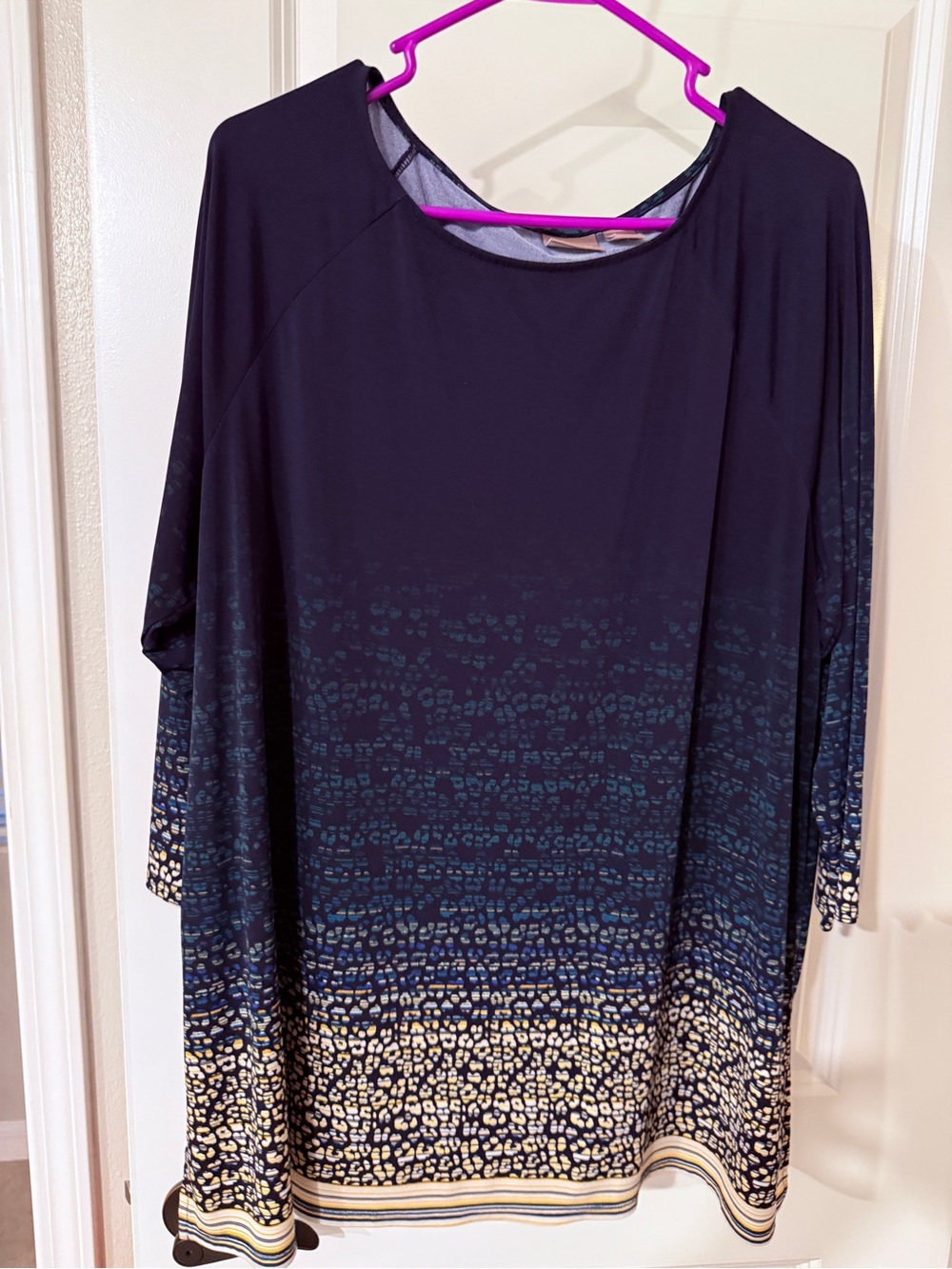 Chico's Blue Ombre Tunic with Teal and Cream Leopard Detail